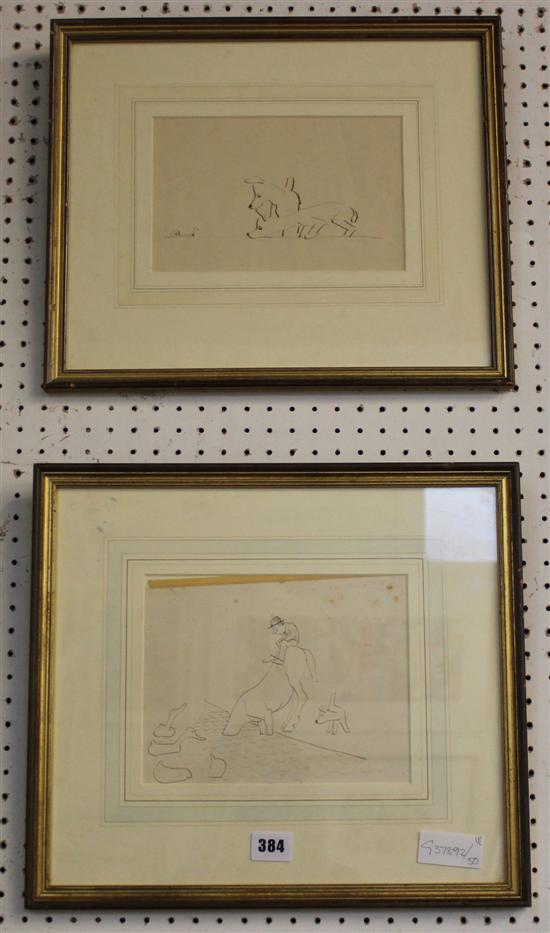 2 pen & ink line cartoons